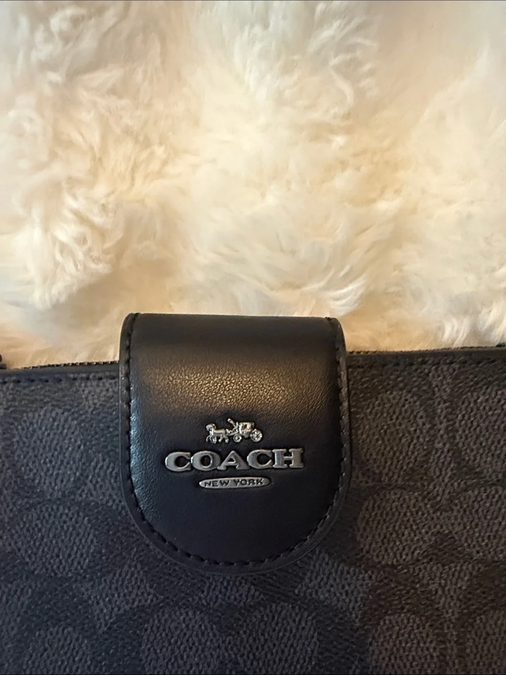 Coach Black Signature Wristlet Wallet with Leather Trim coach Phone tech wallet
